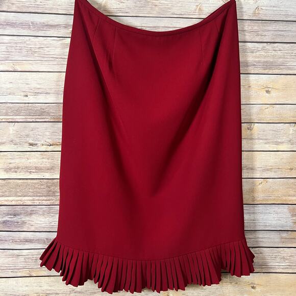 Red Knee-Length Pencil Skirt Pleated Hem Size 12 - Picture 1 of 3